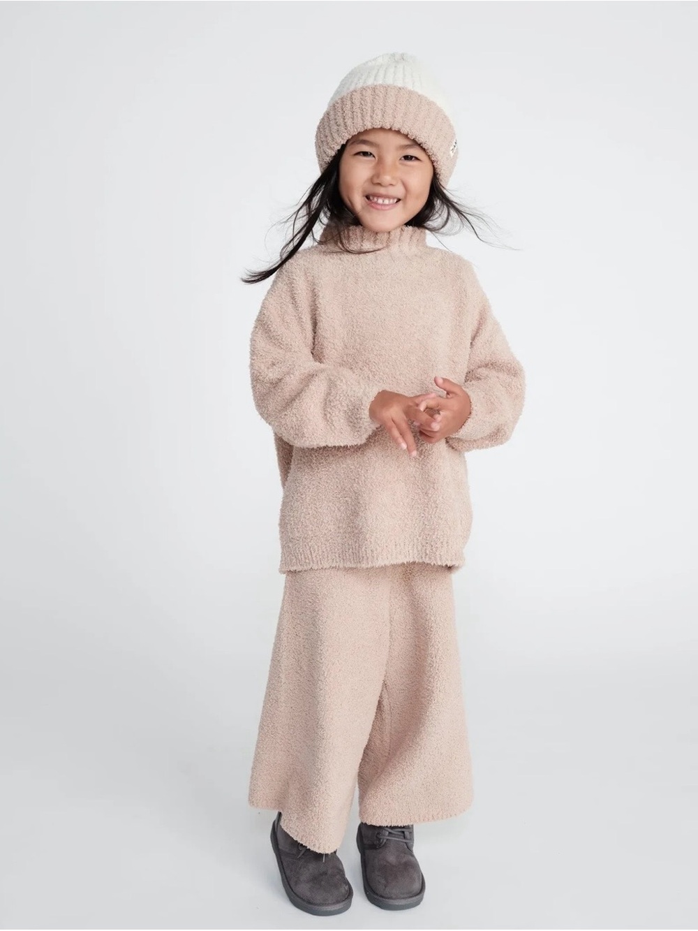 7AM Enfant 2-3T Fuzzy Boxy Mock Neck Sweater and Wide Leg pants in Pecan